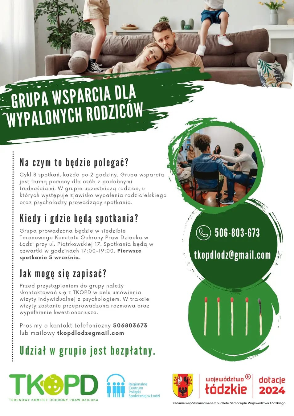 Spotkania grupy wsparcia dla rodziców borykających się z wypaleniem rodzicielskim